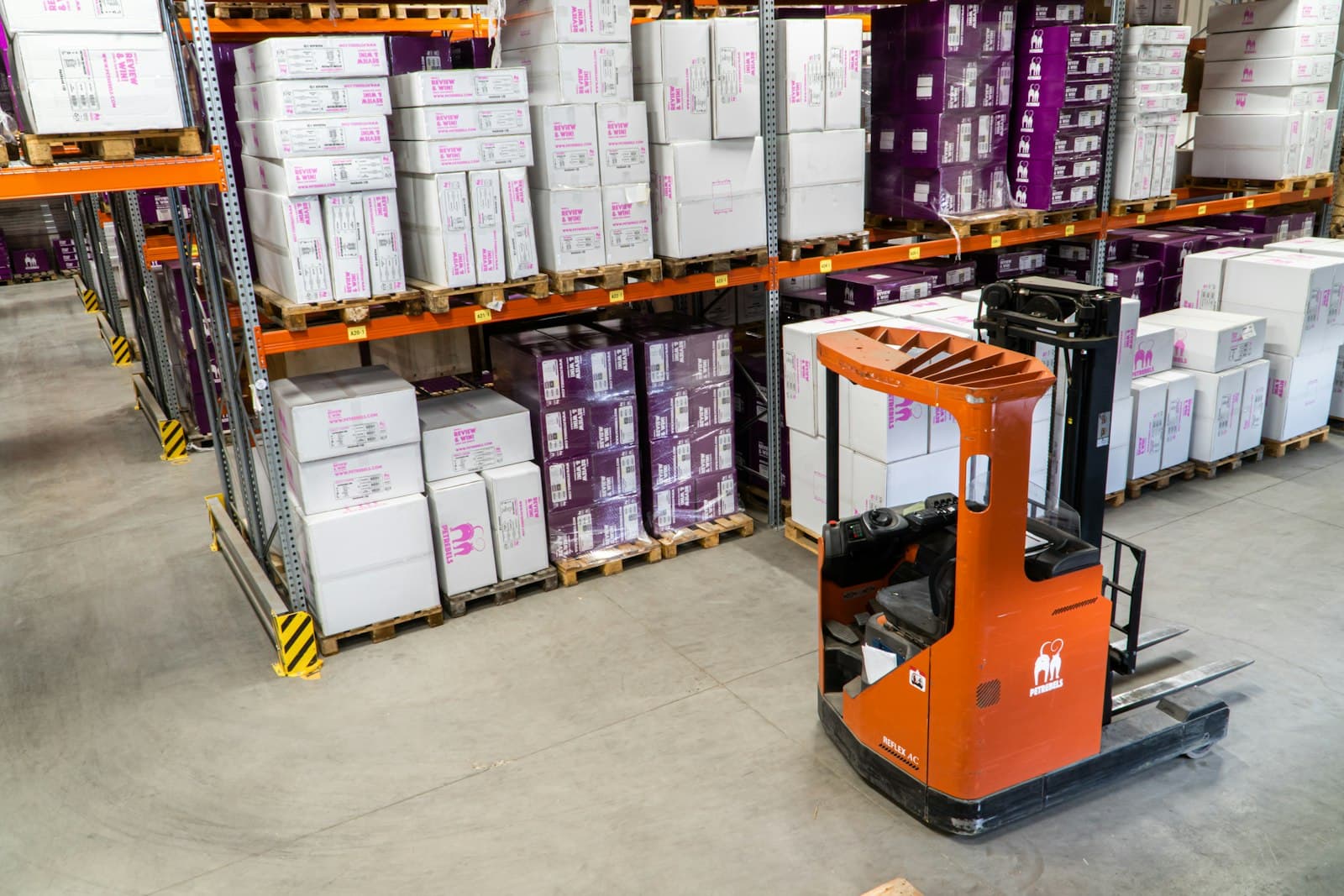 Palletised Chebez stock in a distribution warehouse
